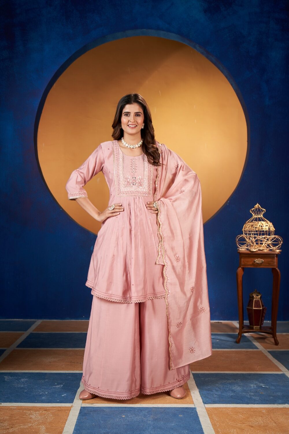DR Kurti Hub – Blush Pink Embroidered Anarkali Set