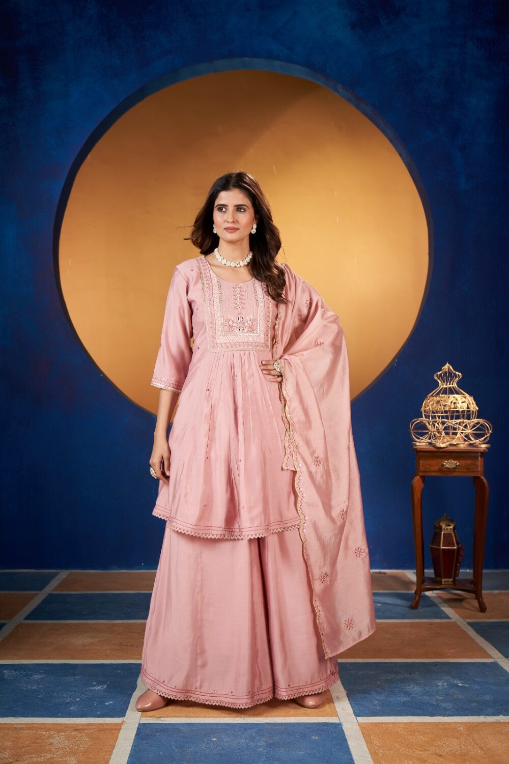 DR Kurti Hub – Blush Pink Embroidered Anarkali Set - Image 3