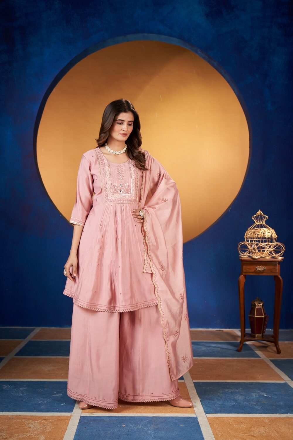 DR Kurti Hub – Blush Pink Embroidered Anarkali Set - Image 4
