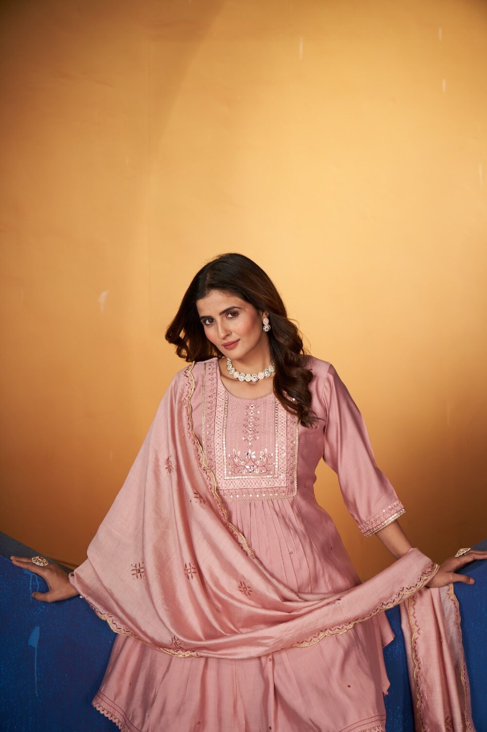 DR Kurti Hub – Blush Pink Embroidered Anarkali Set - Image 5