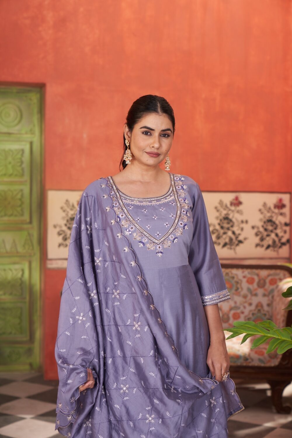 DR Kurti Hub – Elegant Greyish Blue Anarkali Suit - Image 3