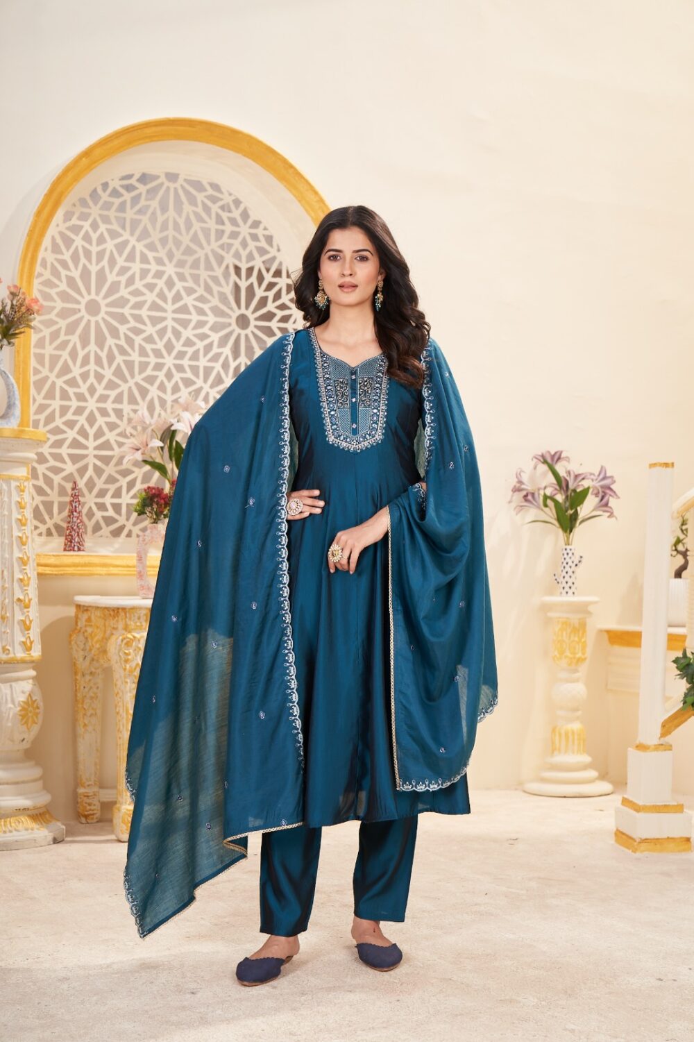 DR Kurti Hub – Midnight Blue Embroidered Anarkali Suit