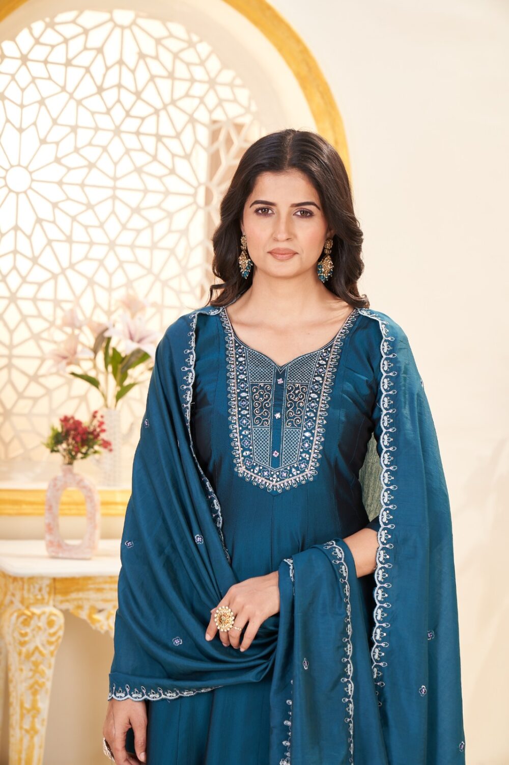 DR Kurti Hub – Midnight Blue Embroidered Anarkali Suit - Image 3