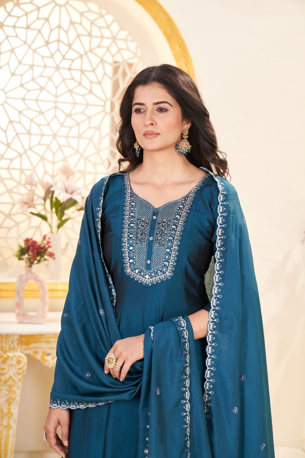 DR Kurti Hub – Midnight Blue Embroidered Anarkali Suit - Image 2