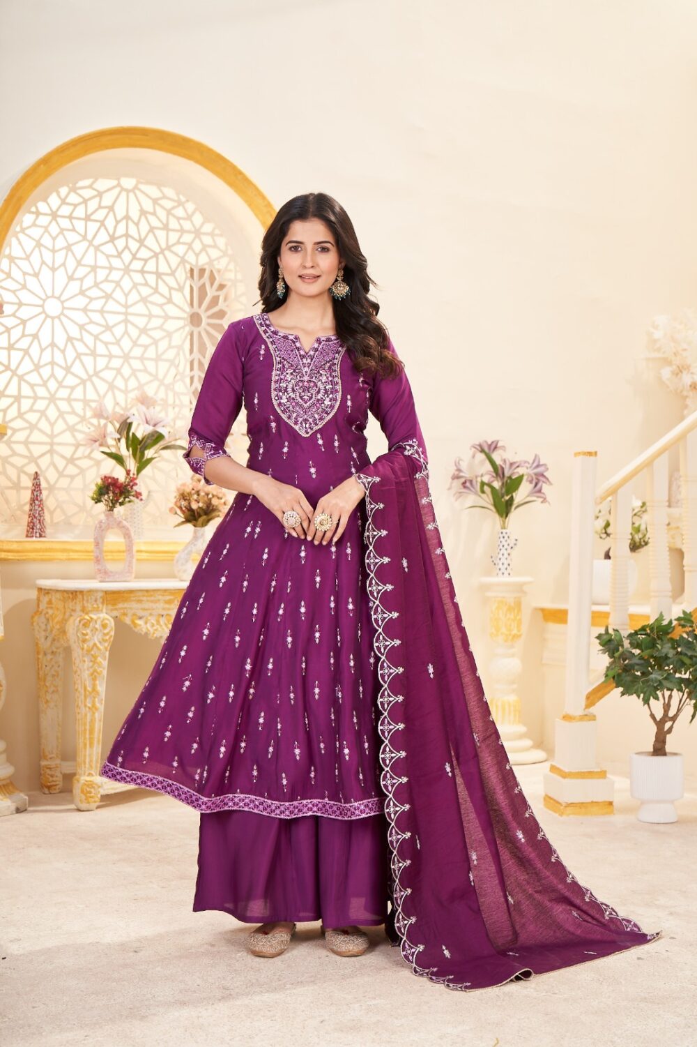 DR Kurti Hub – Royal Plum Embroidered Anarkali Suit