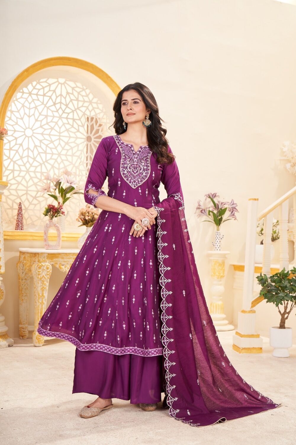 DR Kurti Hub – Royal Plum Embroidered Anarkali Suit - Image 2