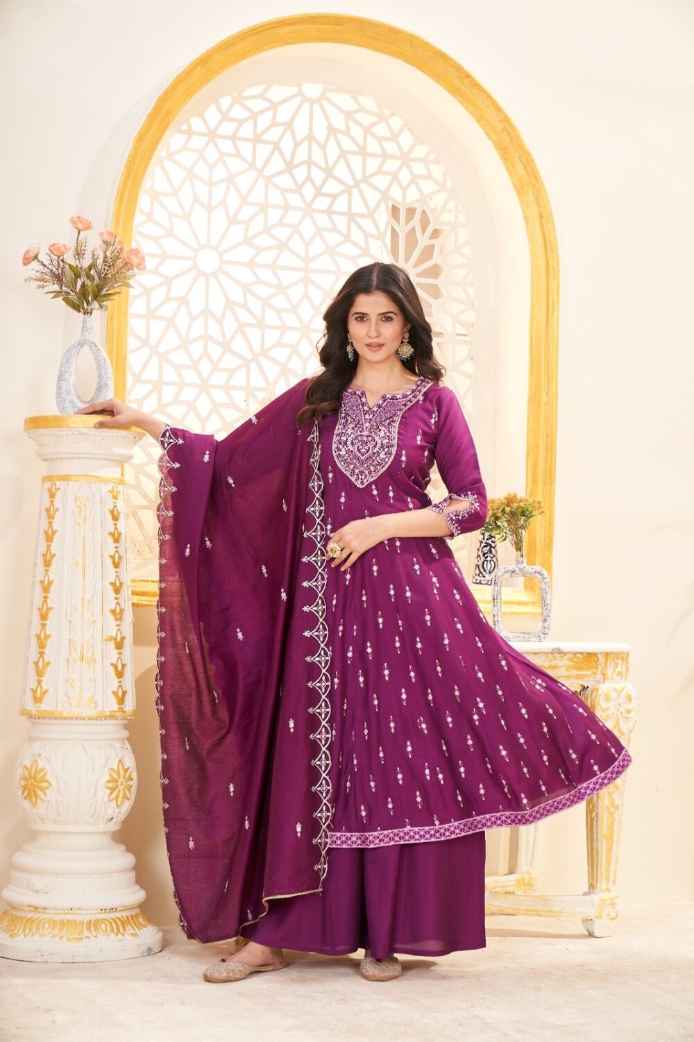 DR Kurti Hub – Royal Plum Embroidered Anarkali Suit - Image 4