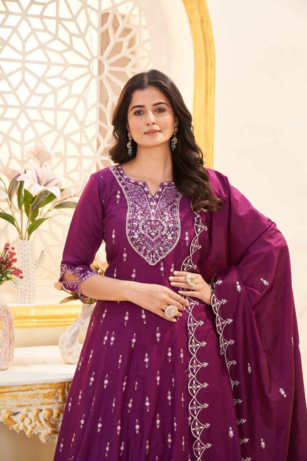 DR Kurti Hub – Royal Plum Embroidered Anarkali Suit - Image 5