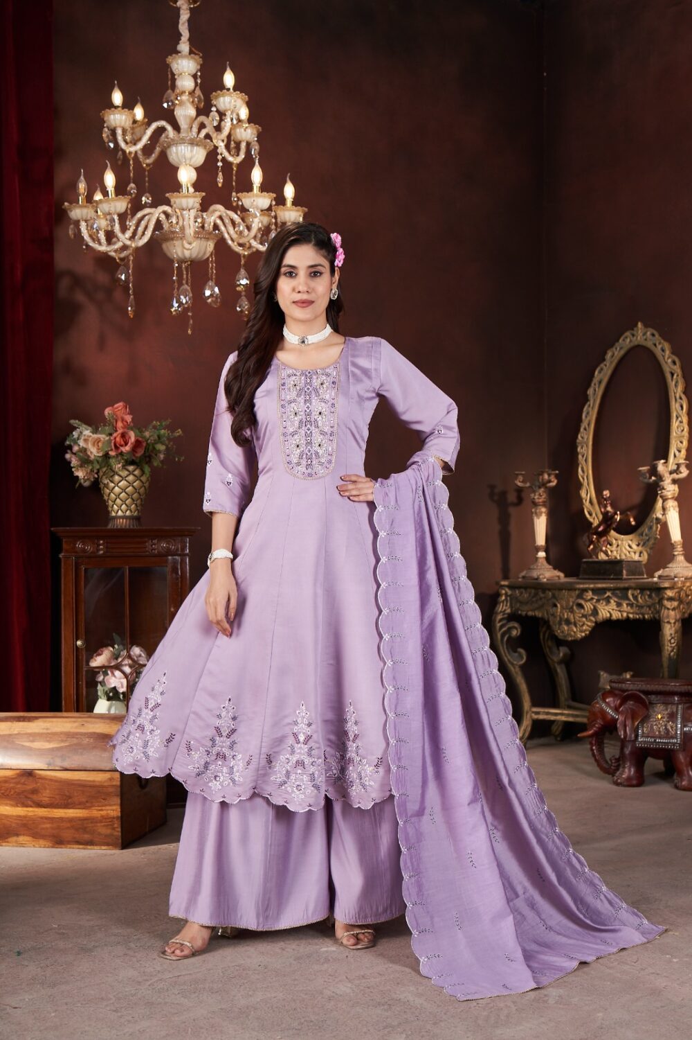 DR Kurti Hub – Lavender Grace Embroidered Suit