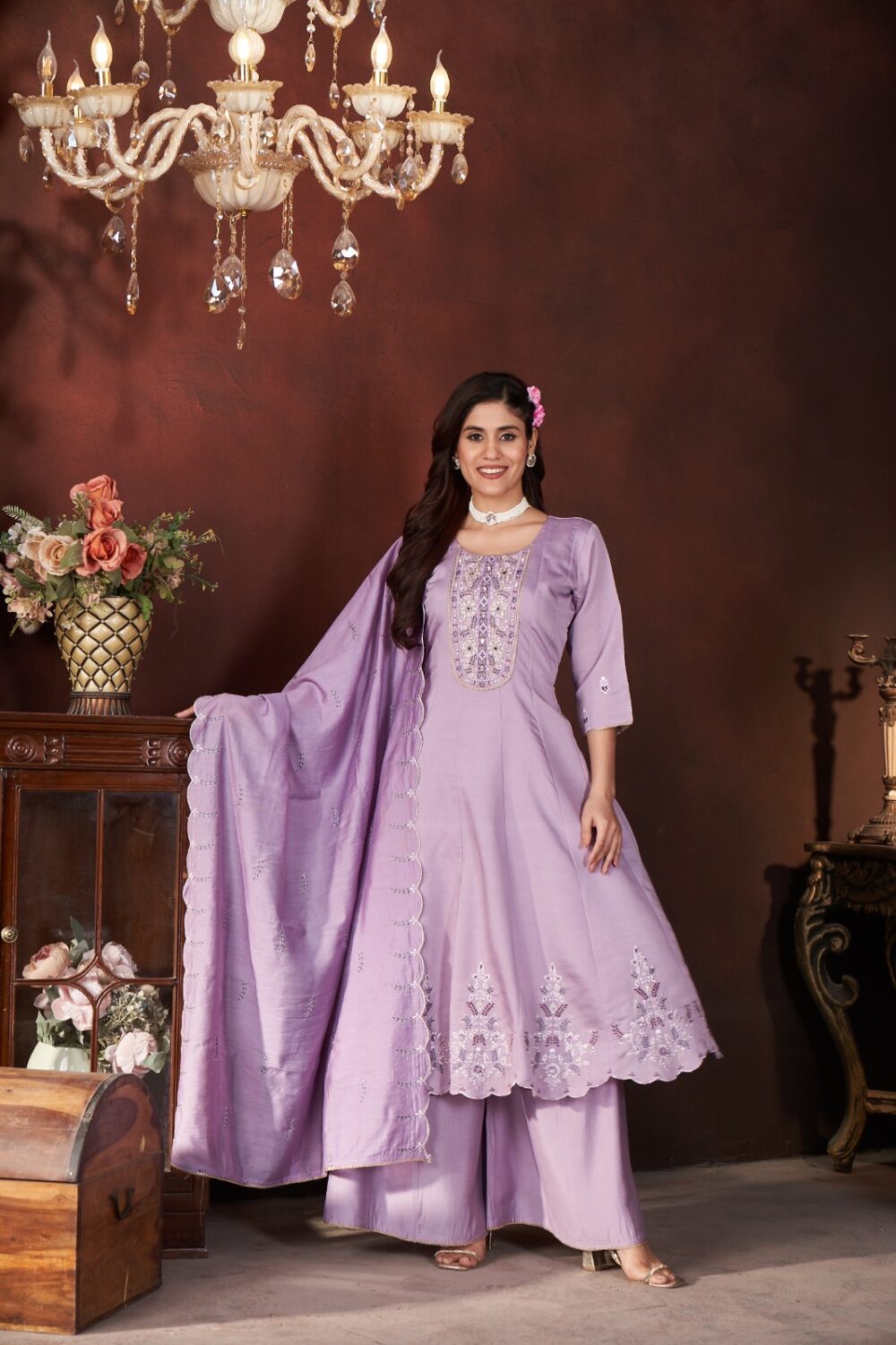 DR Kurti Hub – Lavender Grace Embroidered Suit - Image 3
