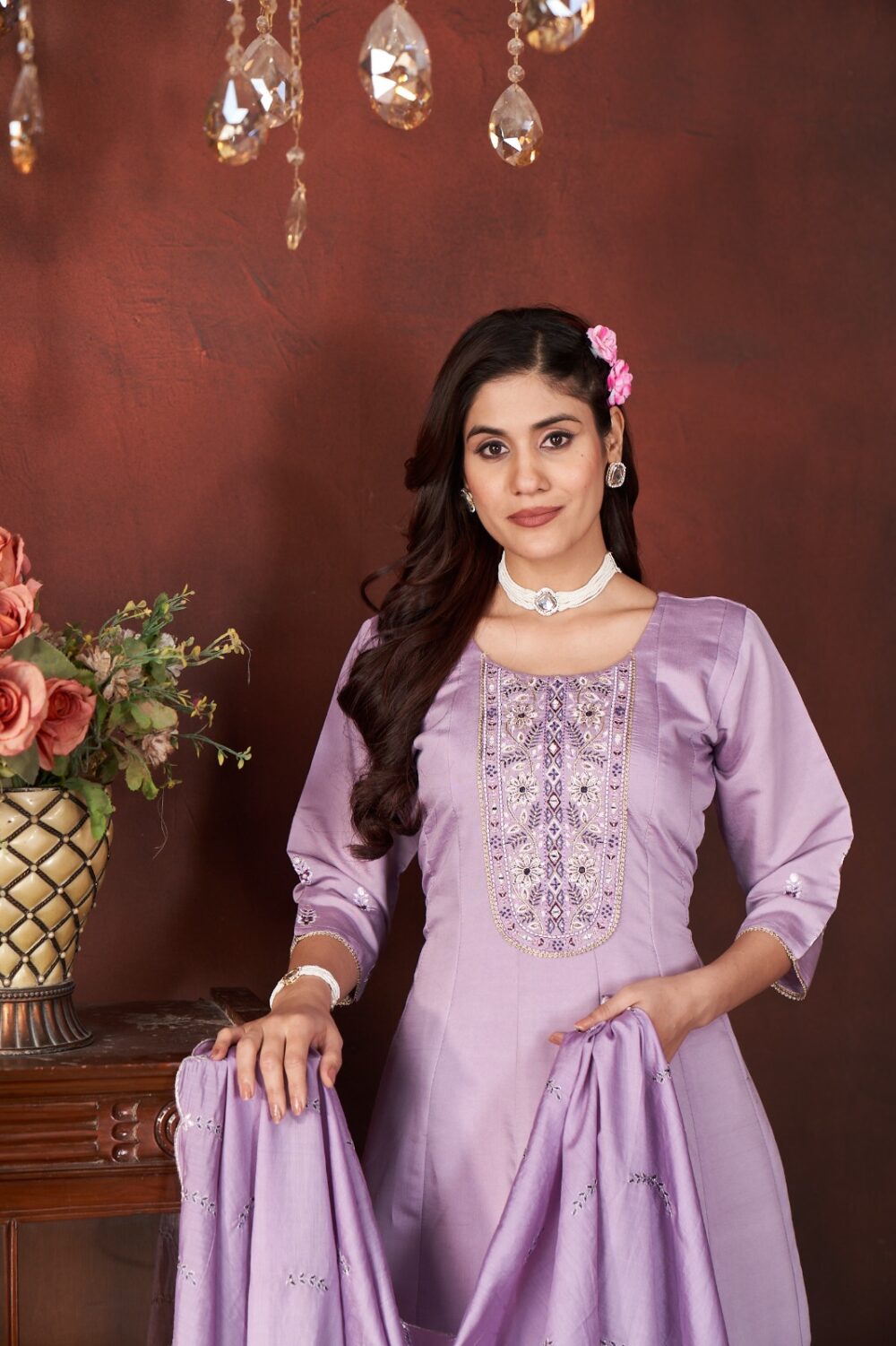 DR Kurti Hub – Lavender Grace Embroidered Suit - Image 4