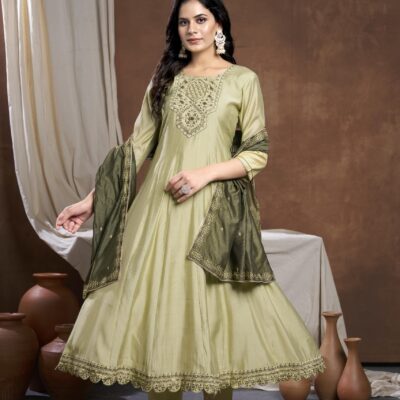 DR Kurti Hub – Olive Opulence Anarkali Set